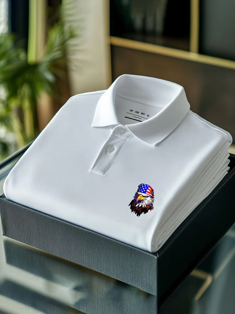 Men's Business Casual Logo Button Short Sleeve Polo Shirt M Lilen