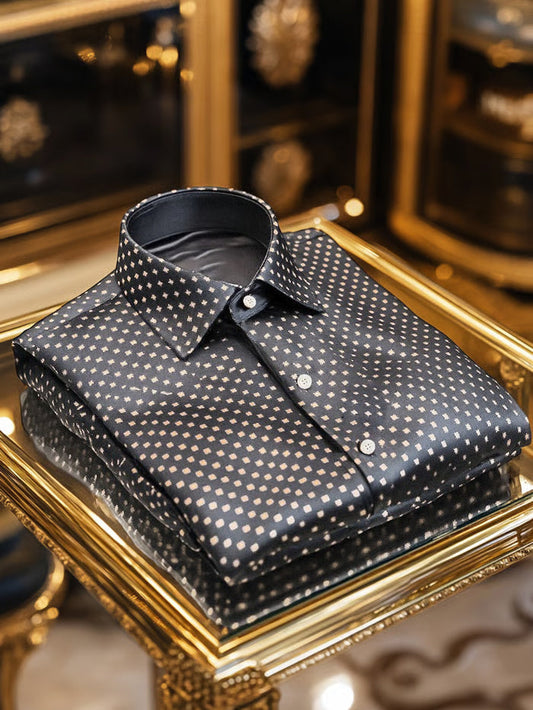 Men's Silk Luxury Business Long Sleeve Shirt M Lilen