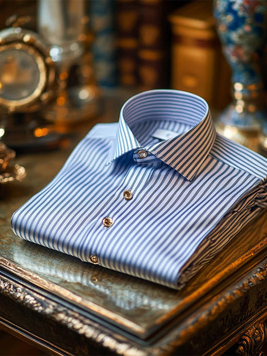 Men's Luxury Business Striped Long Sleeve Shirt M Lilen