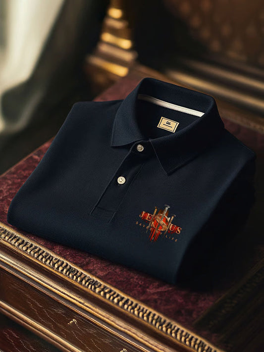 Men's Business Casual Logo Button Short Sleeve Polo Shirt M Lilen