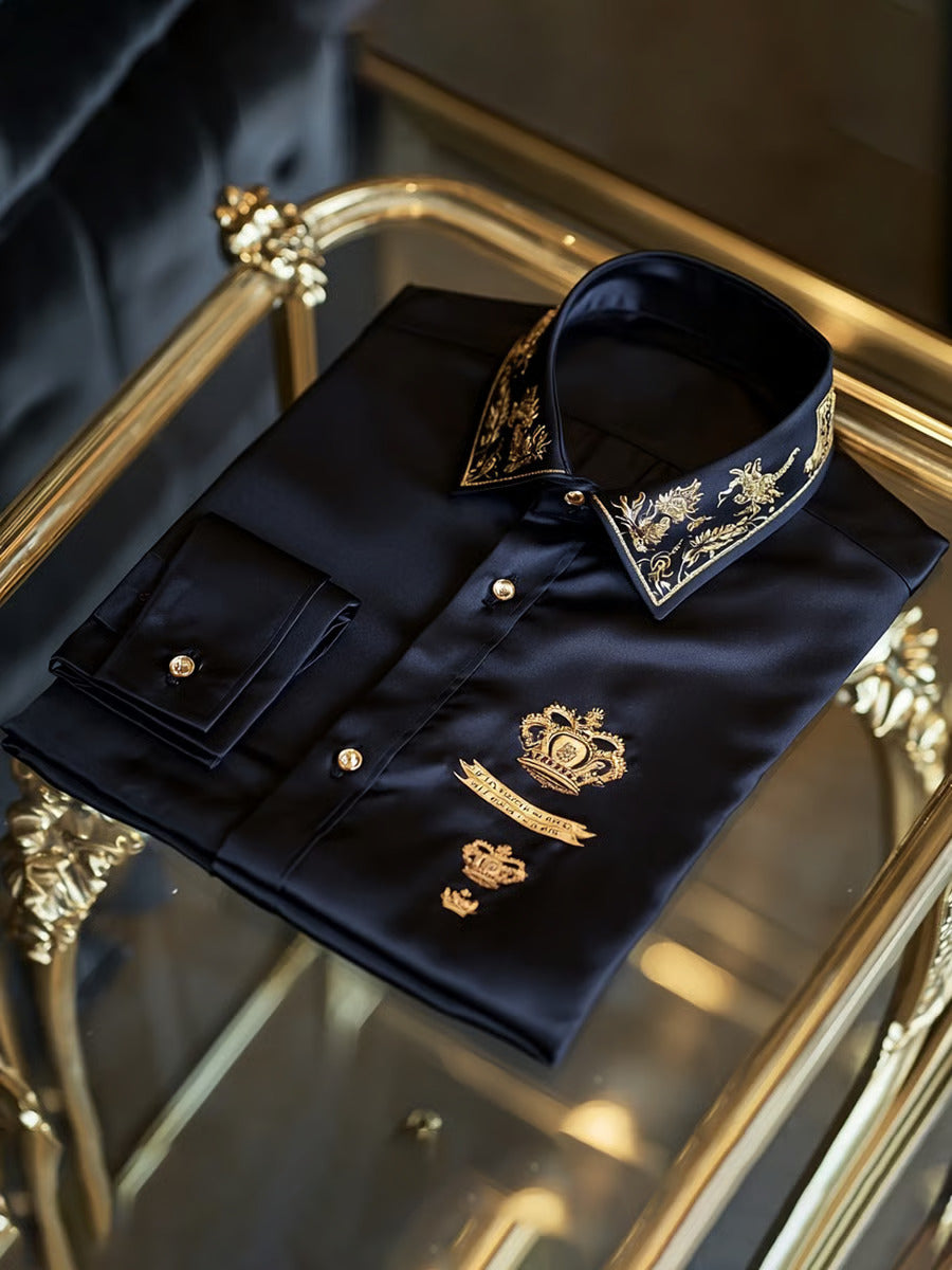 Men's Silk Luxury Business Long Sleeve Shirt M Lilen