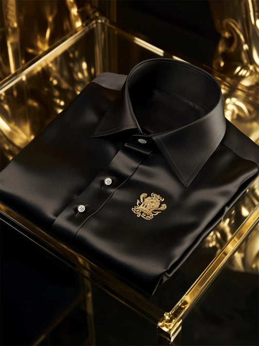 Men's Silk Luxury Business Long Sleeve Shirt M Lilen