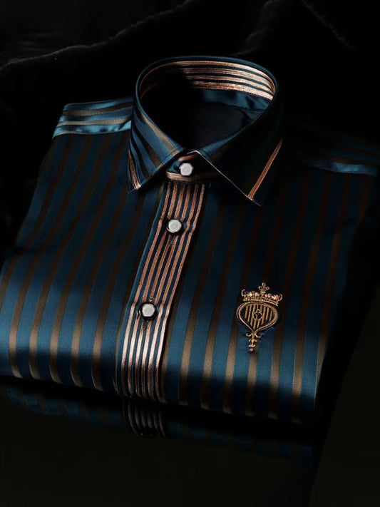 Men's Elegant Romantic Striped Long Sleeve Shirt M Lilen